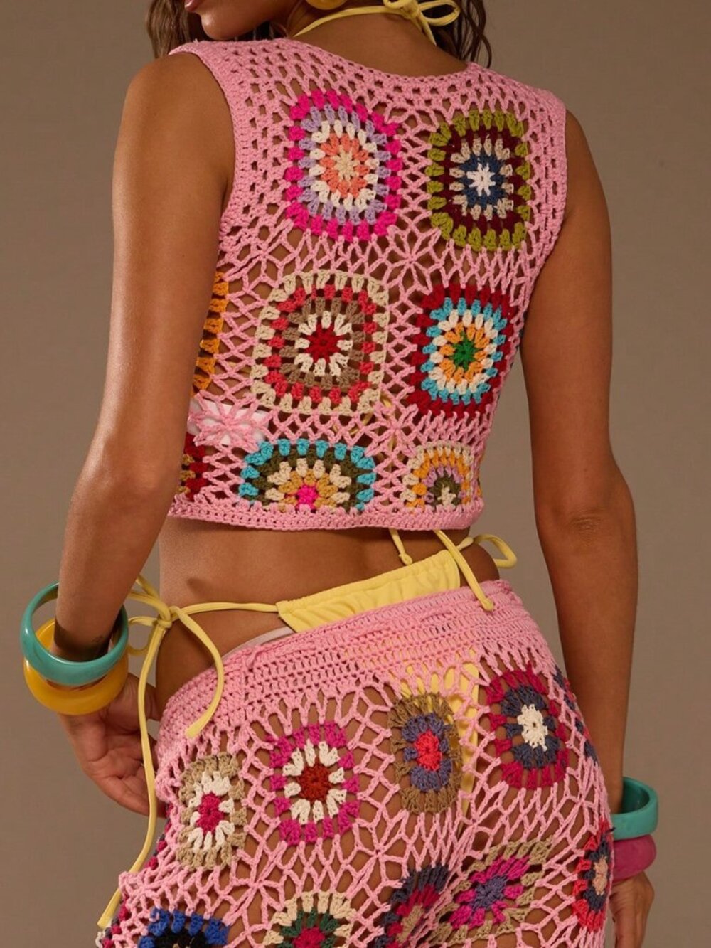 Multicolor Crochet Women's Vest Cover Up Sleeveless Top - Picture 4 of 6